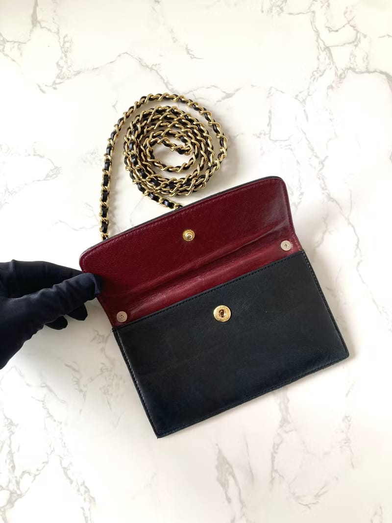 Chanel黑色小羊皮革斜背包/單肩包/側背包