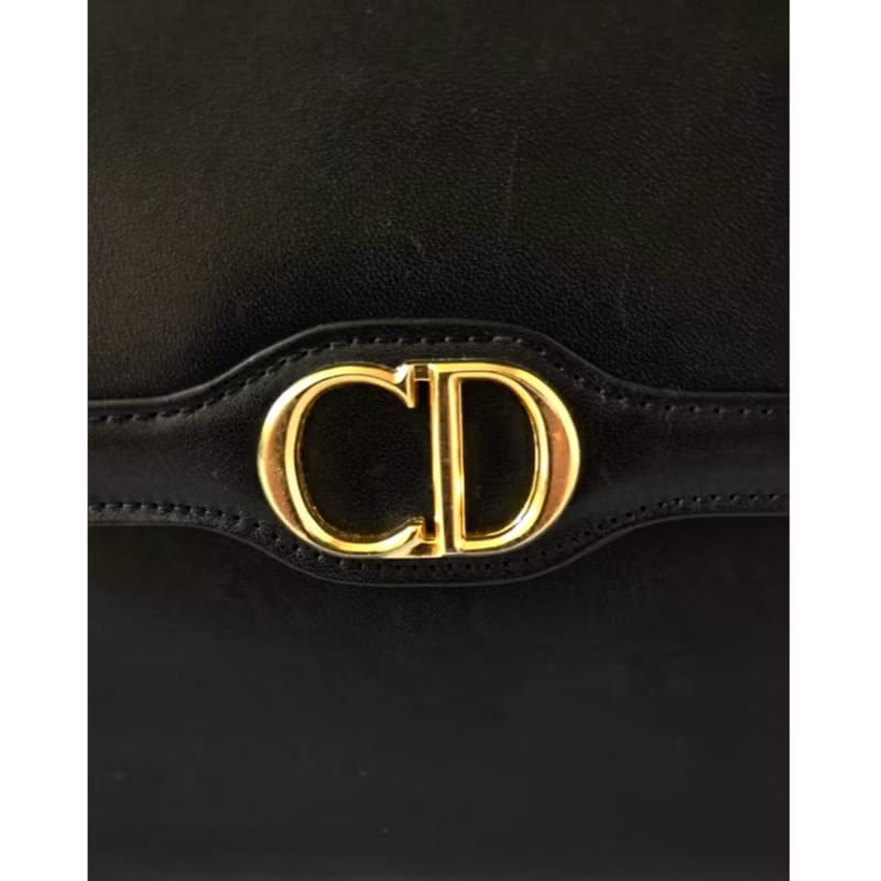 Dior 極簡黑金色Montaigne翻蓋盒子包/單肩包/側背包/斜背包