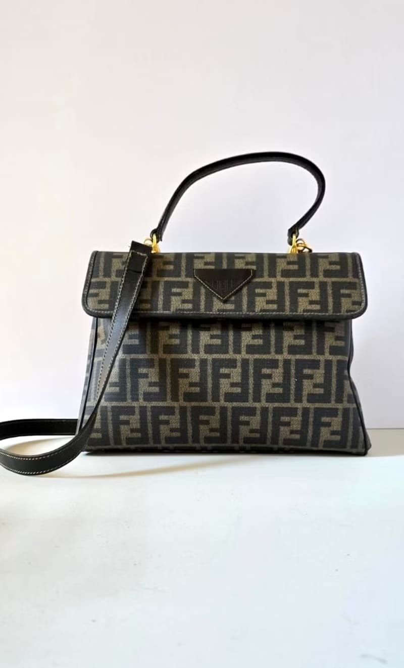 Fendi 黑咖啡色Zucca Two-way Kelly/單肩包/側背包/斜背包