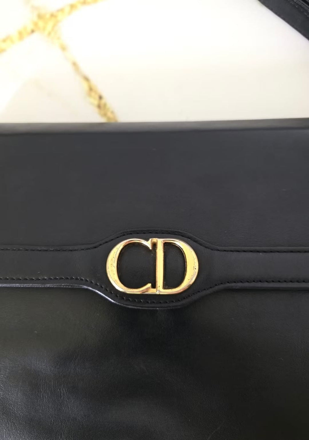 Dior Montaigne黑金牛皮兩用包/單肩包/側背包L斜背包