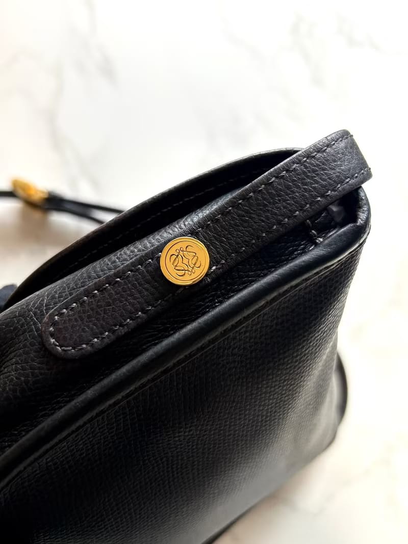 Loewe Black and Gold Anagram Saddle Crossbody Bag