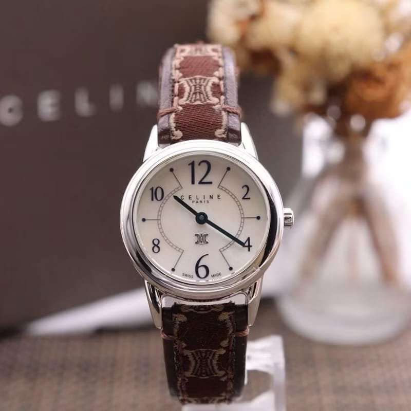 Celine凱旋門老花酒紅手錶/絕版古董錶/二手女裝腕