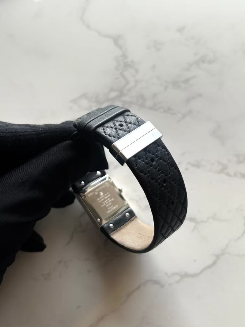 Chanel Matelassé Black and Silver Quartz Vintage Watch