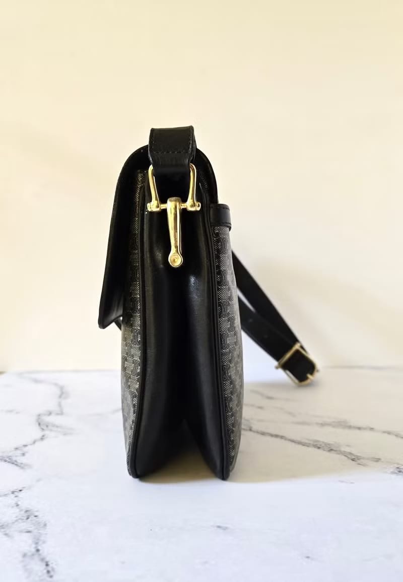 Celine黑灰色凱旋門豆腐包/單肩包/側背包/斜背包