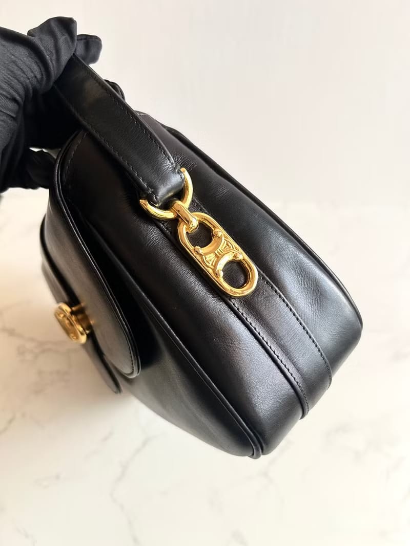 Celine Black and Gold Triomphe Saddle Bag/Shoulder Bag/Crossbody Bag