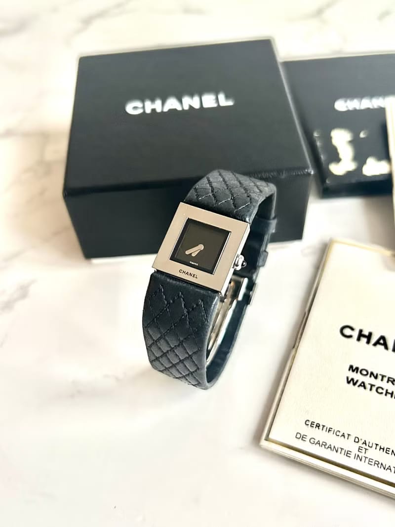 稀有Chanel Metalaase黑銀色石英古董錶 女裝手腕錶