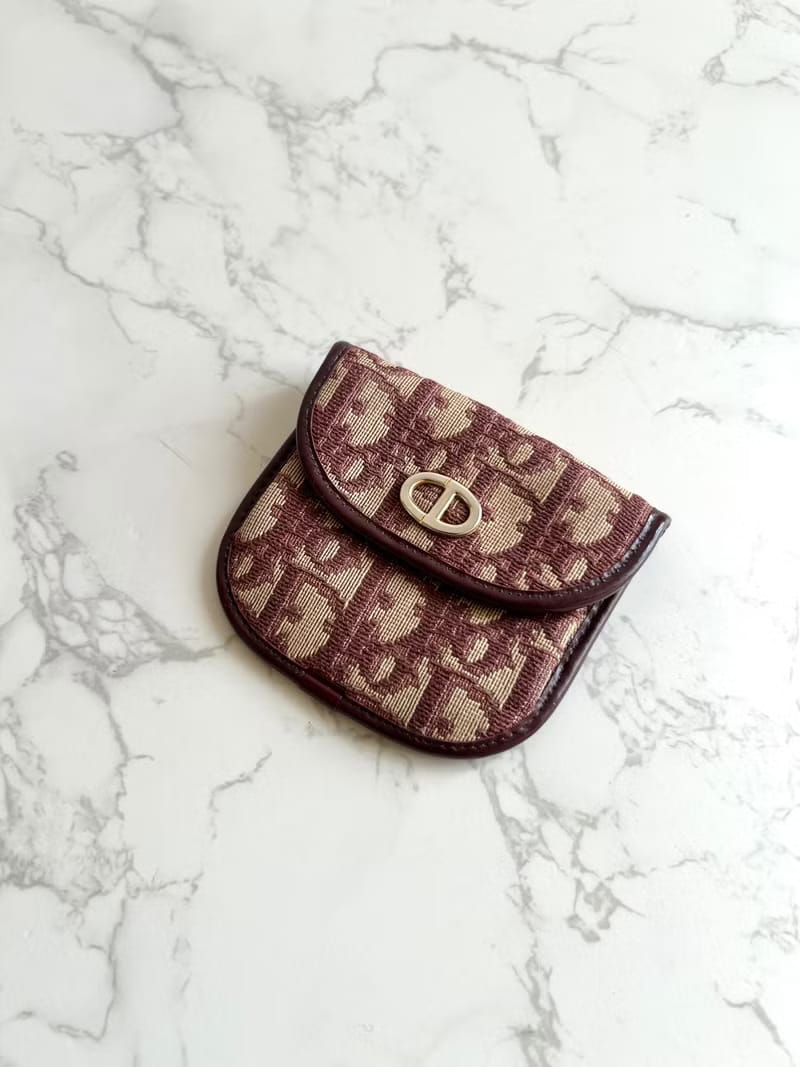 Dior burgundy old flower wallet/coin purse/storage bag/mouth gold bag
