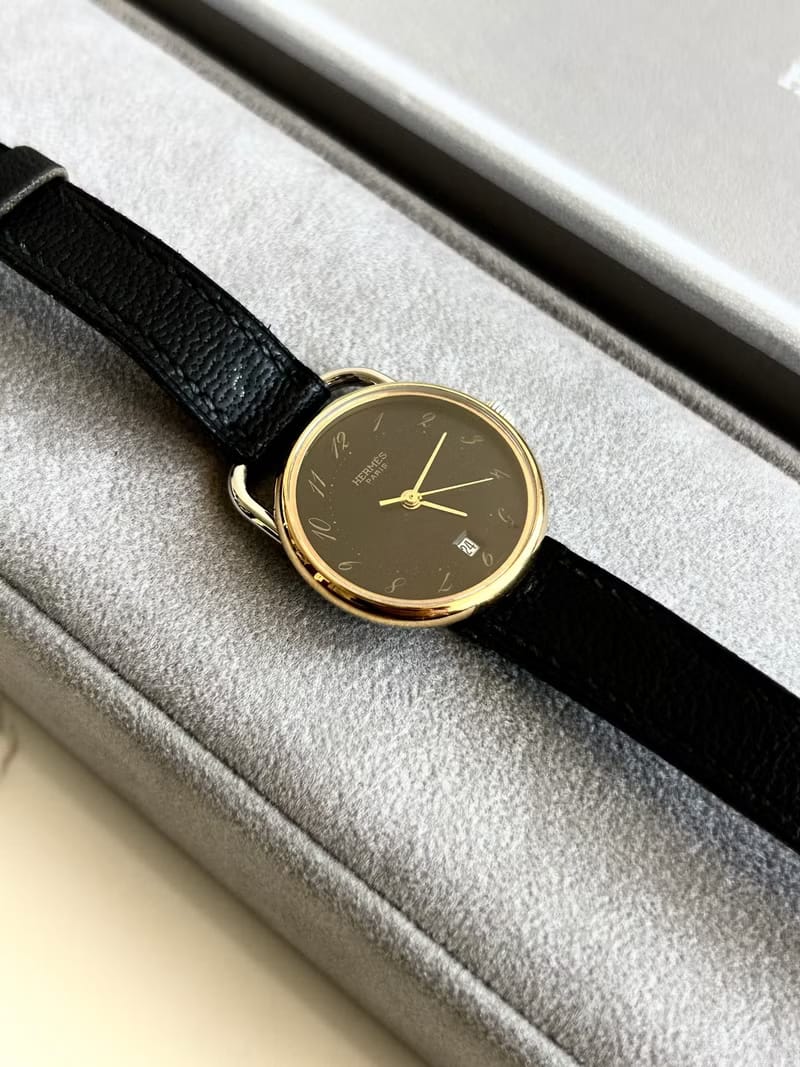 Hermes Arceau 黑金圓盤中古手錶/古董錶/腕錶