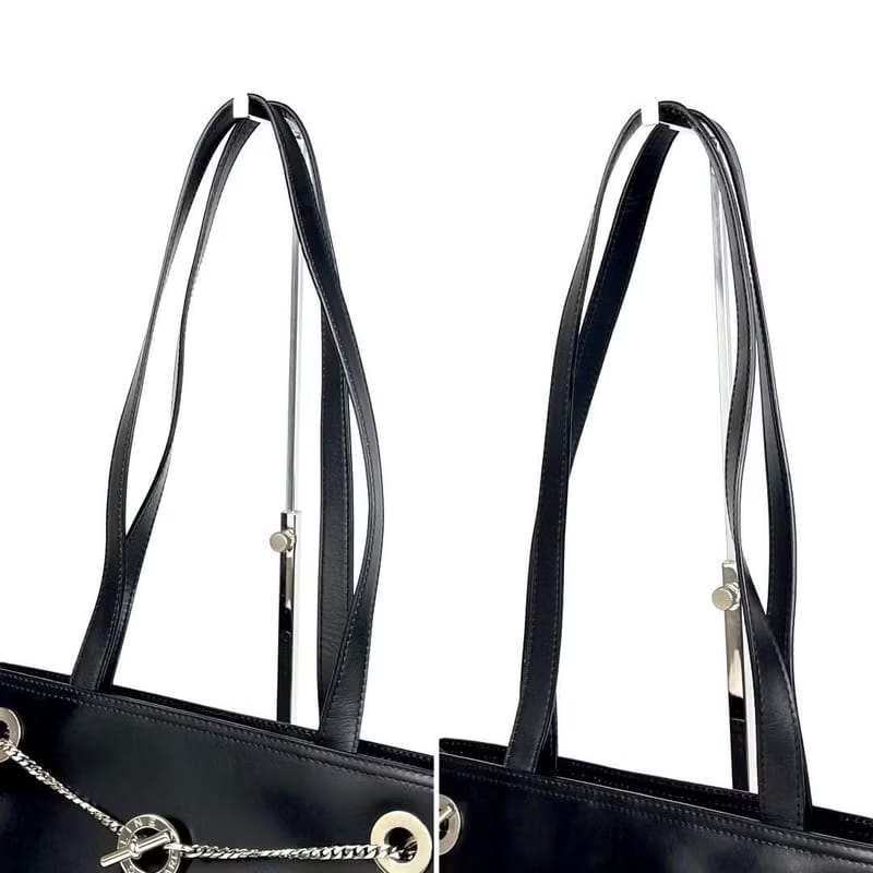 稀有中古二手Celine黑色銀吊鏈皮革托特包/側背包