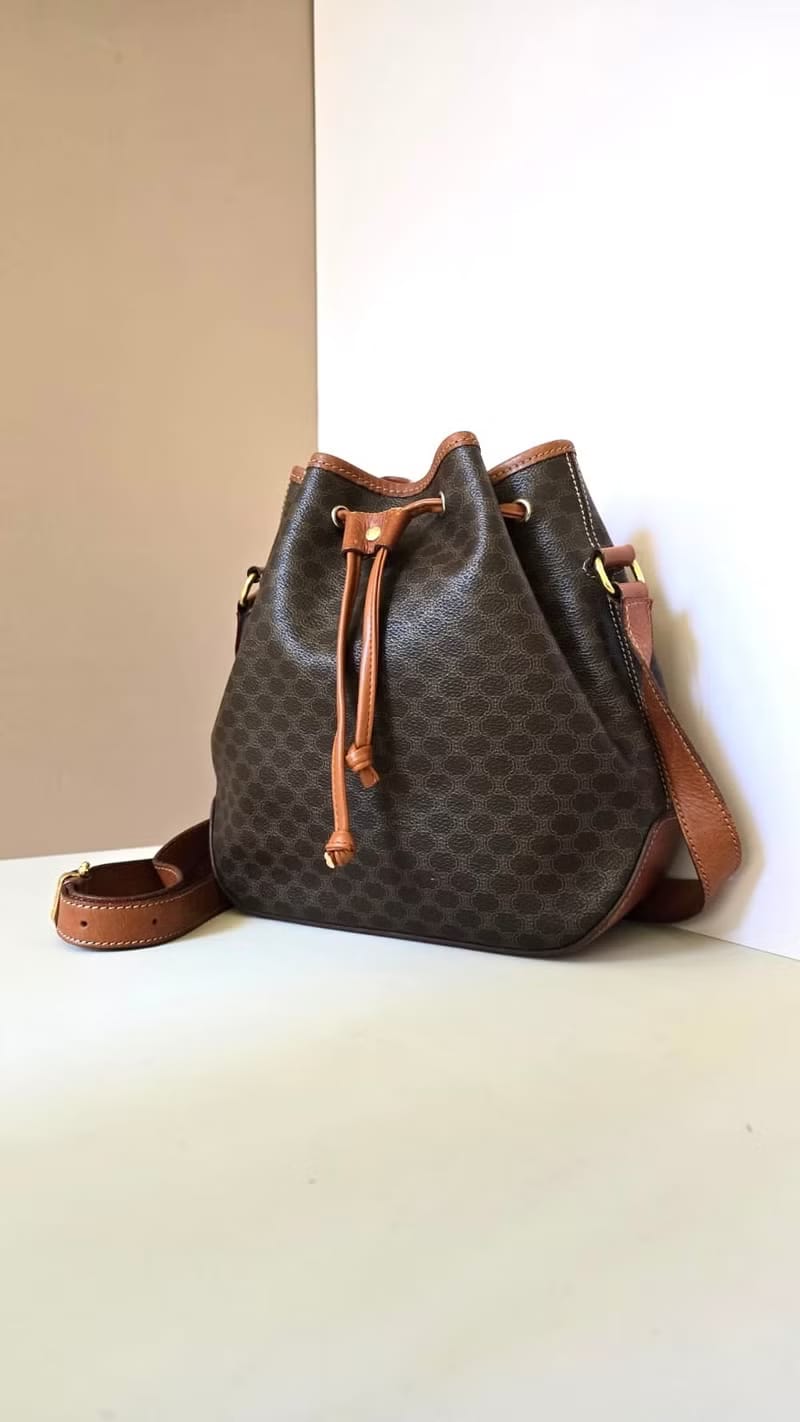 Celine Vintage Triomphe Canvas Bucket Bag / Shoulder Bag / Crossbody Bag