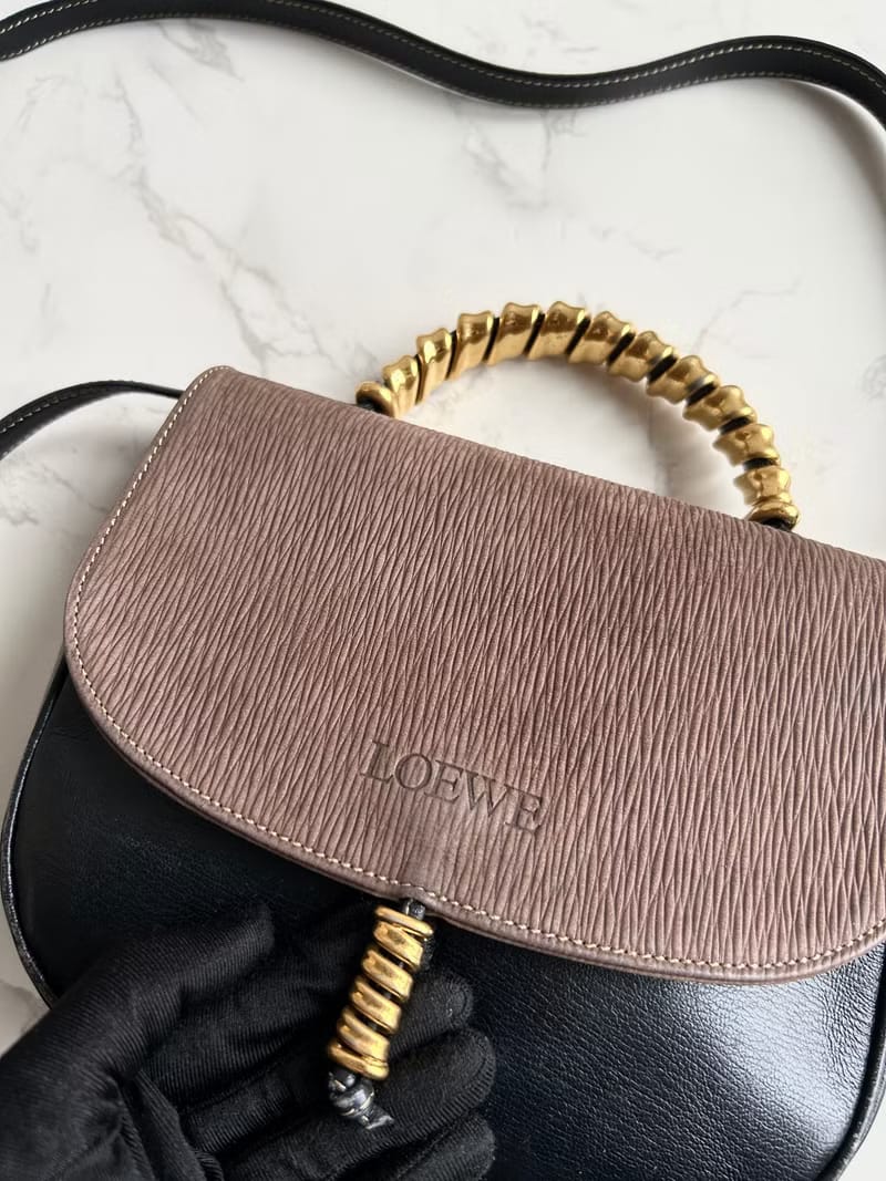 Loewe拼色蛇骨凱莉包/側背包/斜背包/單肩包