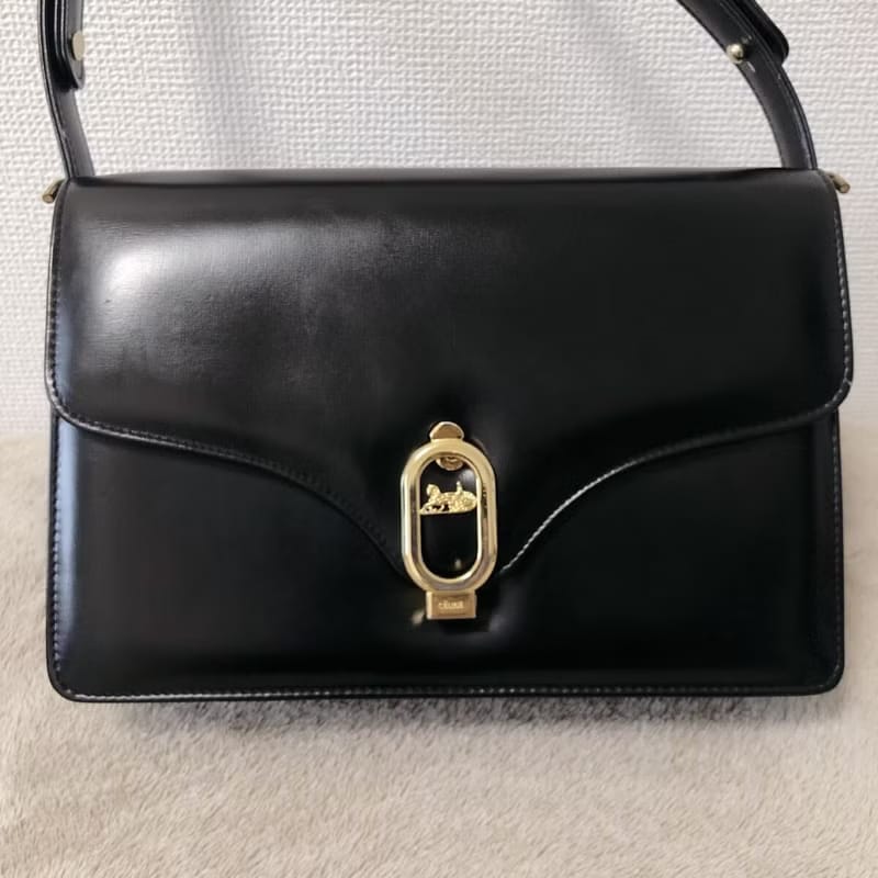 Celine黑色馬車風琴包/單肩包/側背包