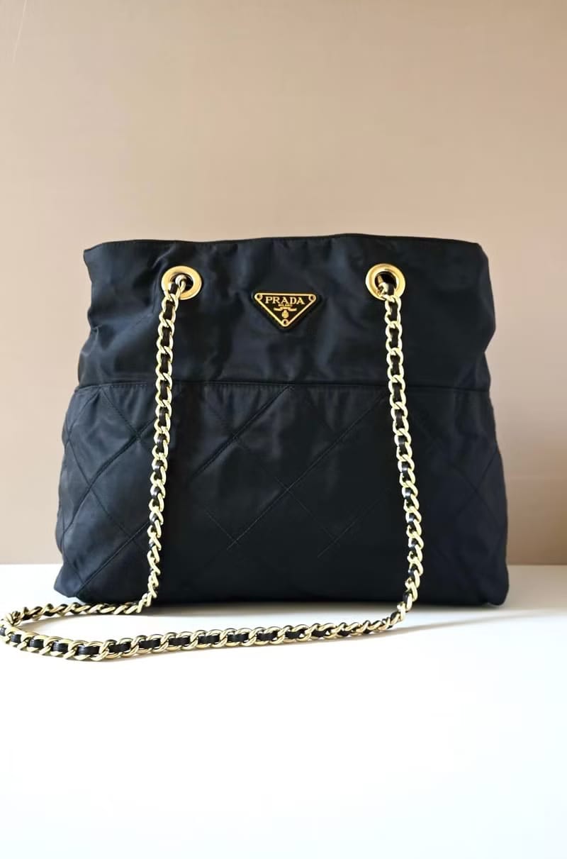 Prada黑金鏈子水桶包/側背包/單肩包/托特包