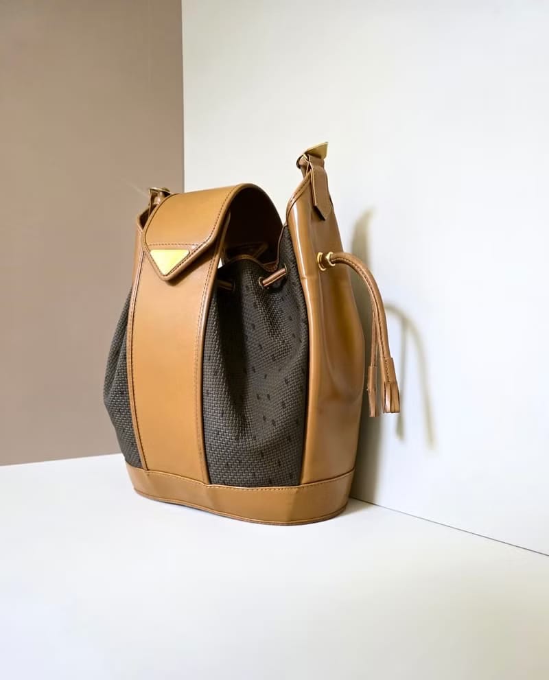 Yves Saint Laurent 編織拼皮革水桶包/側背包/單肩包