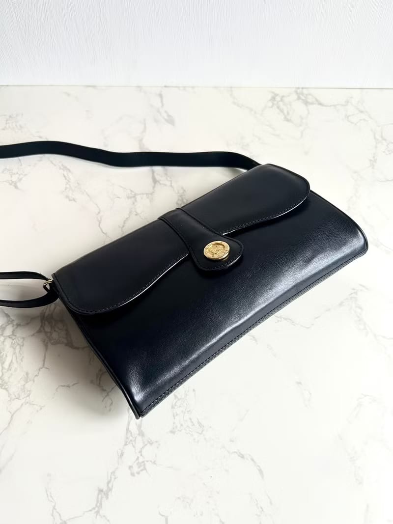 Celine Black and Gold Carriage Badge Saddle Crossbody/Shoulder Bag