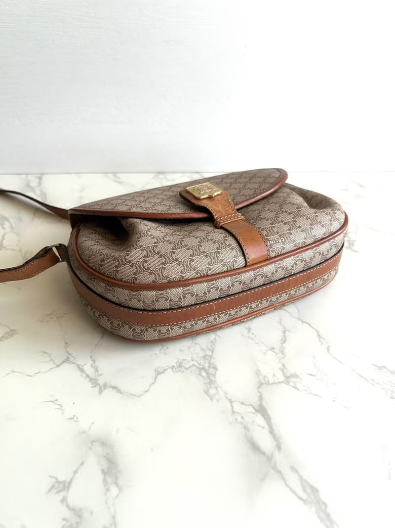 Celine Beige Triomphe Canvas Dumpling Bag / Crossbody Bag / Shoulder Bag