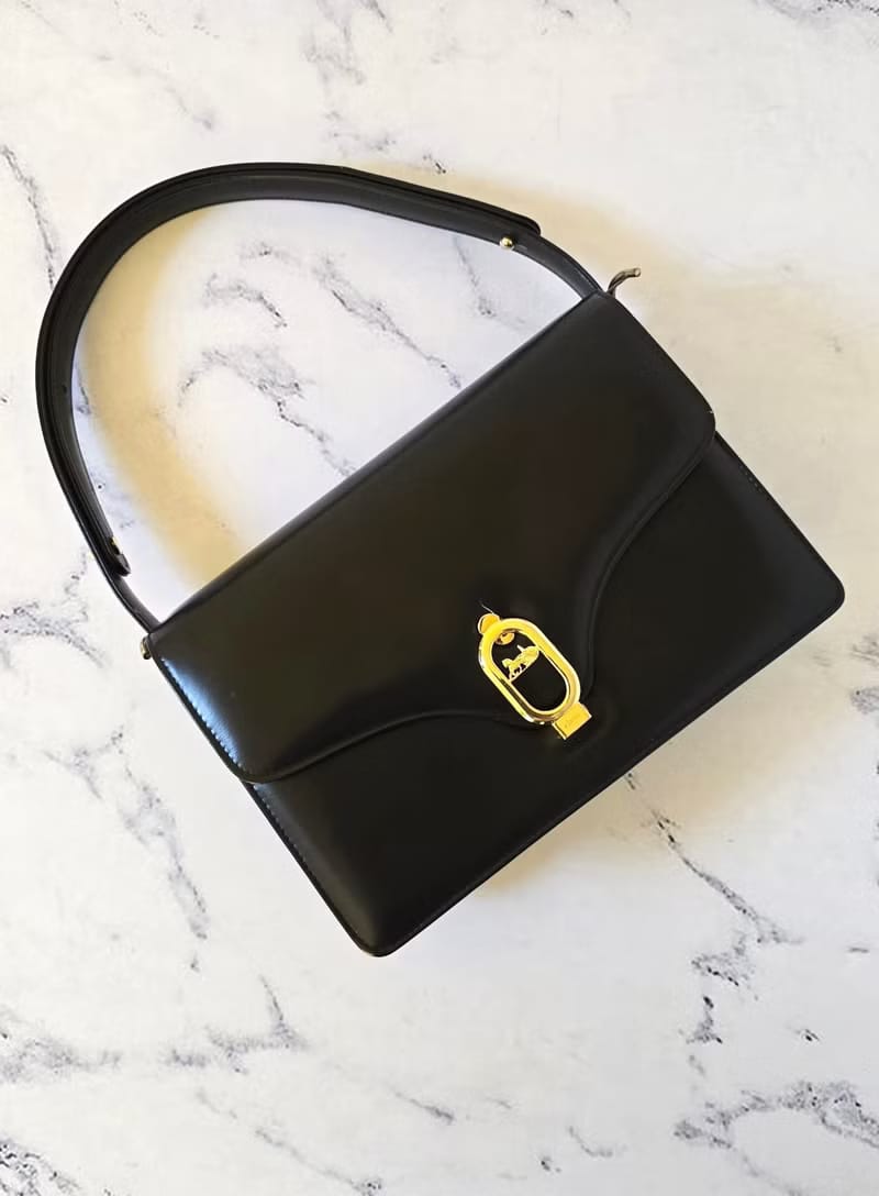 Celine黑色馬車風琴包/單肩包/側背包/斜背包