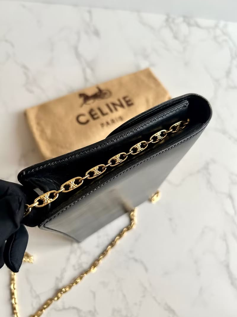 Celine Rare Black Big Planet Triomphe Bag with Triomphe Gold Chain/Shoulder Bag/Crossbody Bag