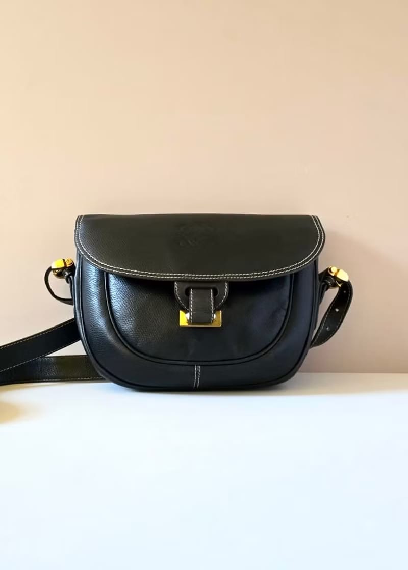 Loewe黑金色馬鞍側背包 斜背包 皮革包 單肩包