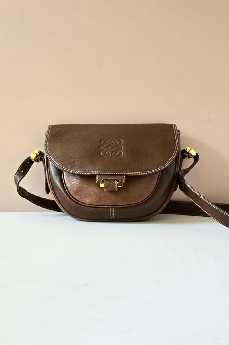 Loewe咖啡色馬鞍側背包/斜背包//單肩包