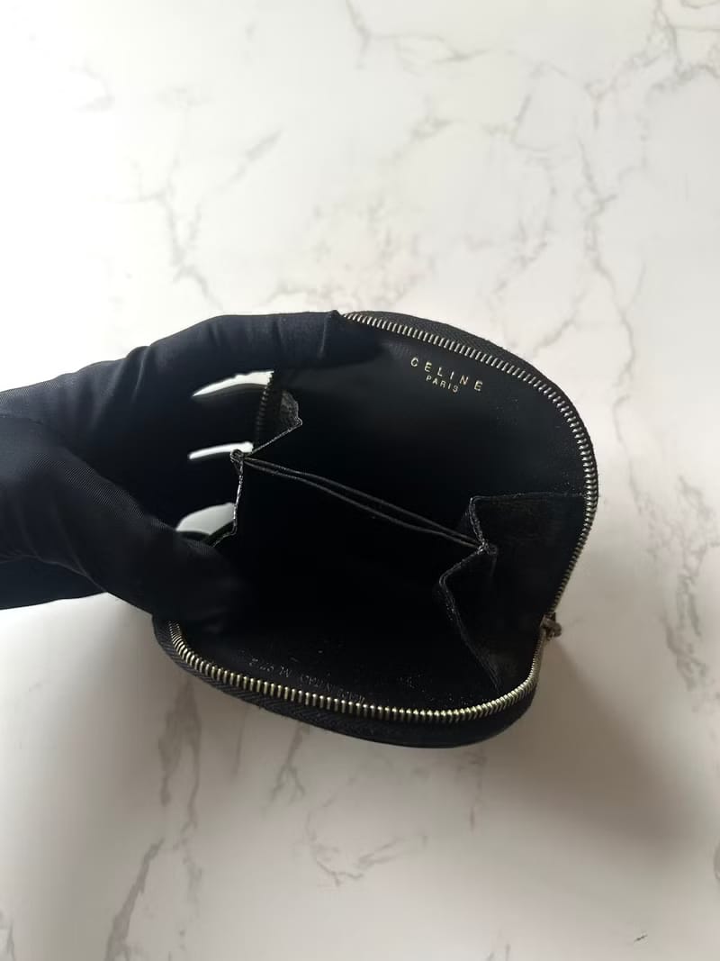 Celine黑色老花半月小錢包/零錢包/收納包