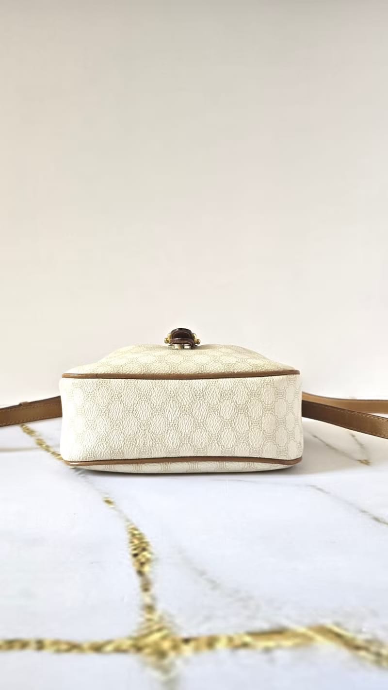 Celine White Triomphe Pattern Small Pumpkin Shoulder/Crossbody Bag