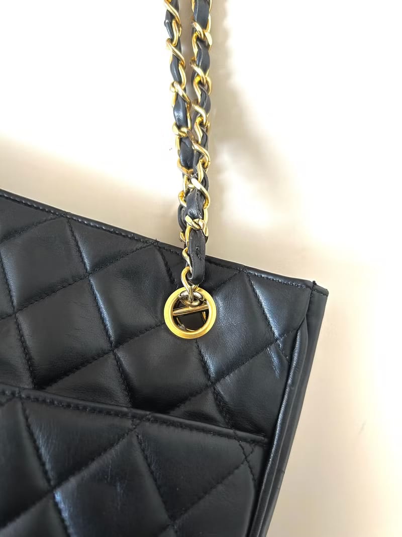 Chanel Black Gold Matelassé Lambskin Leather Tote/Shoulder Bag/Crossbody Bag