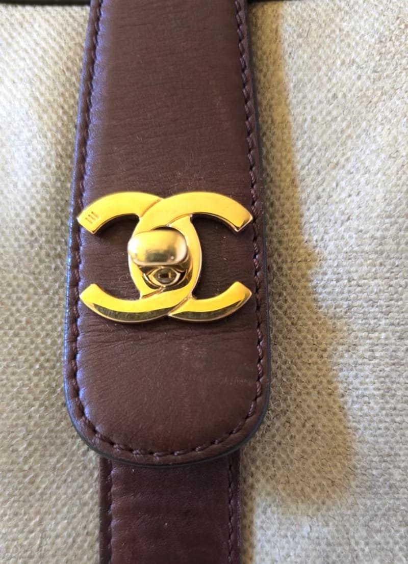 Chanel米咖色拼皮托特包/單肩包/側背包