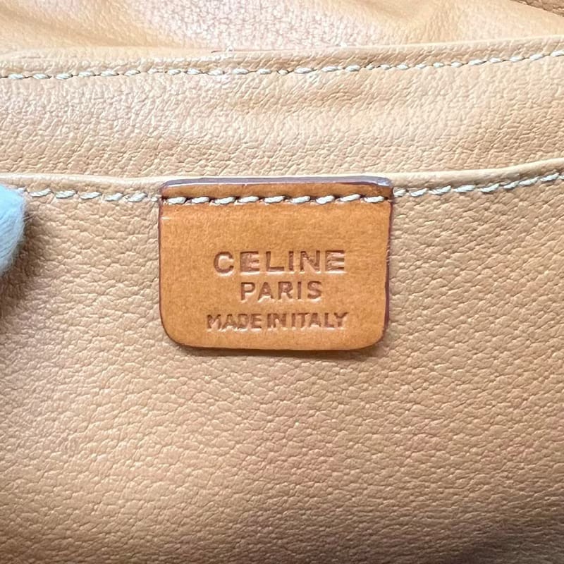 Celine coffee-colored old flower leather cosmetic chain shoulder bag/side bag/oblique bag