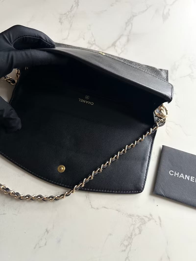 Chanel黑金色魚子醬WOC/單肩包/側背包/斜背包/長夾