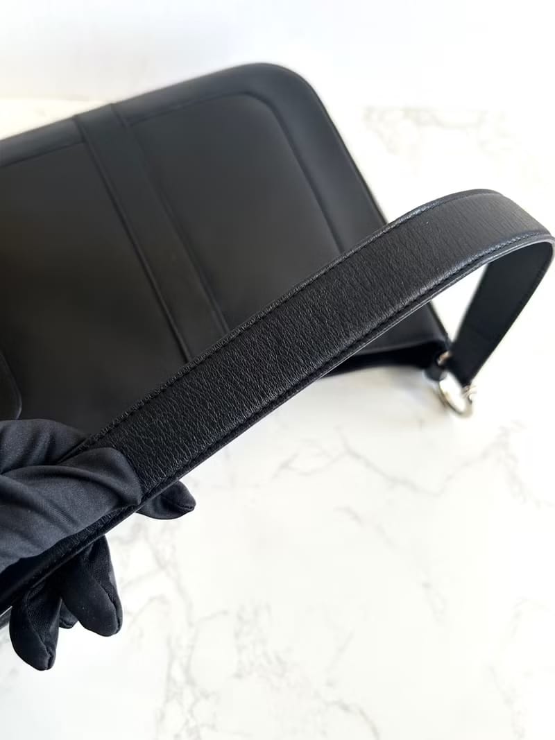 Celine Black and Silver Triomphe Hobo Bag / Shoulder Bag