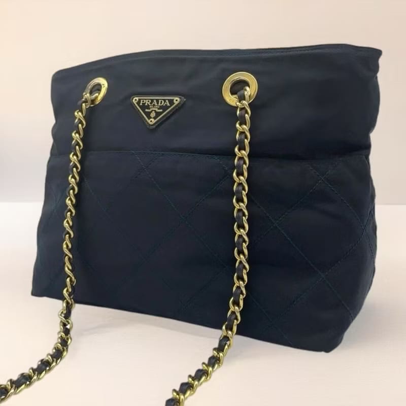 Prada黑色降落傘鏈子側背包/單肩包/托特包