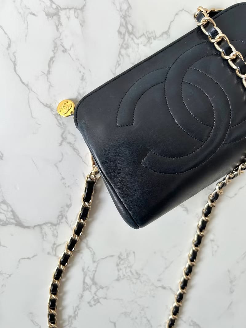 Chanel黑色小羊皮革斜背包/單肩包/側背包