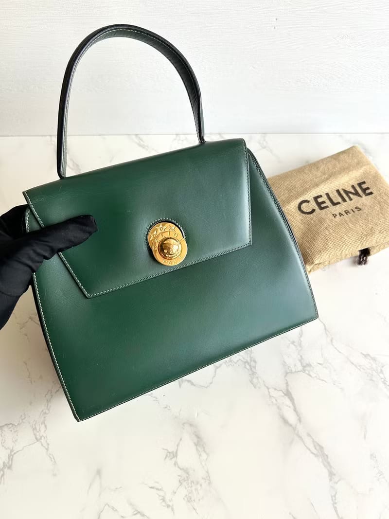Celine 稀有旋轉星球綠色凱莉包/手提包/古董包