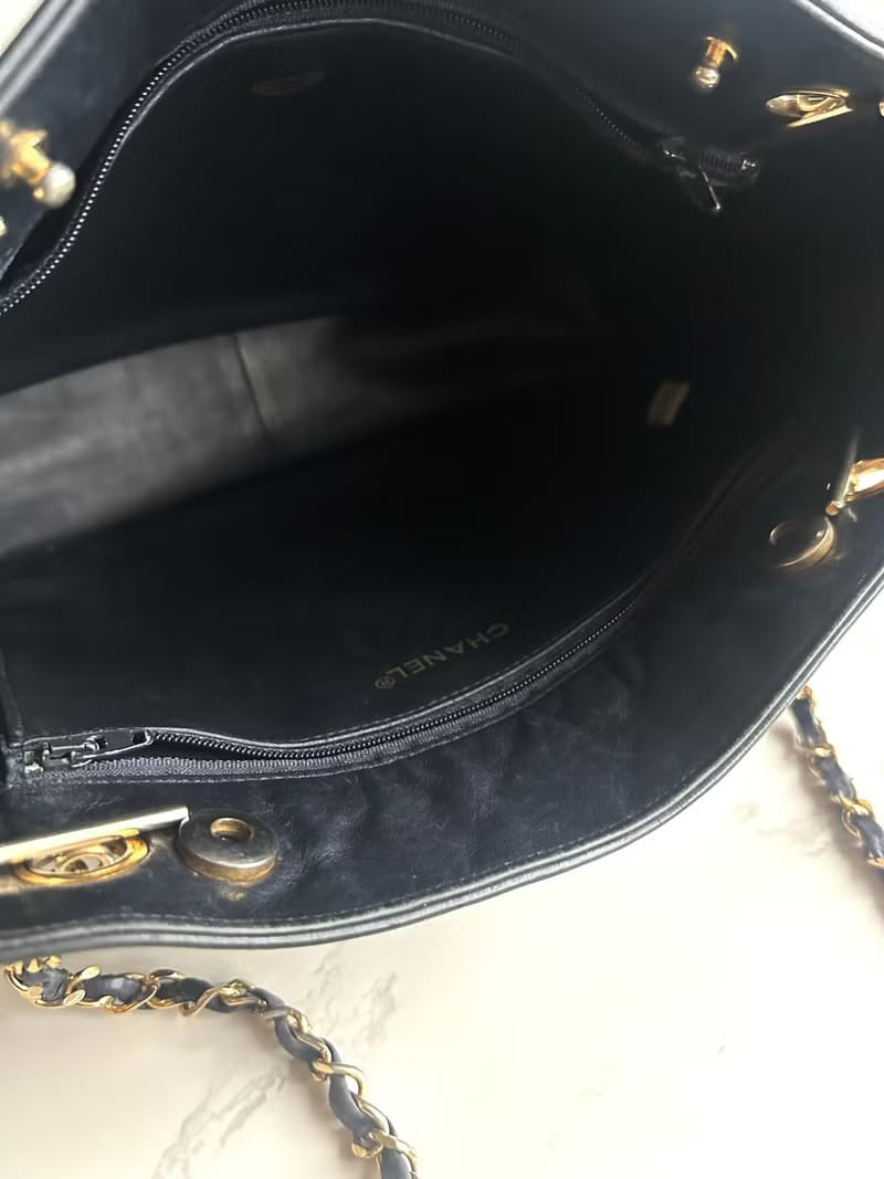 Chanel黑色金扣Matelassé皮革托特包/單肩包/側背包