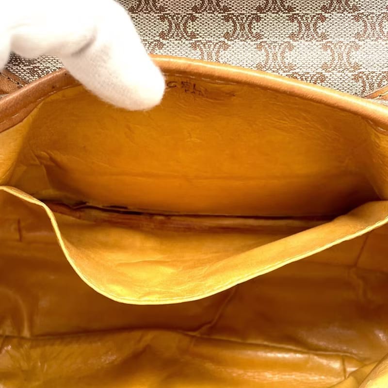 稀有中古二手Celine米啡色老花馬鞍側背包/斜背包