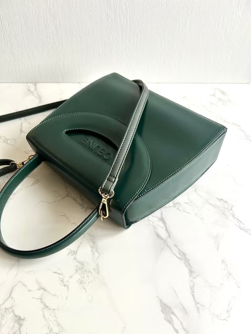 Celine橄欖綠色半月凱莉包/斜背包/單肩包/側背包