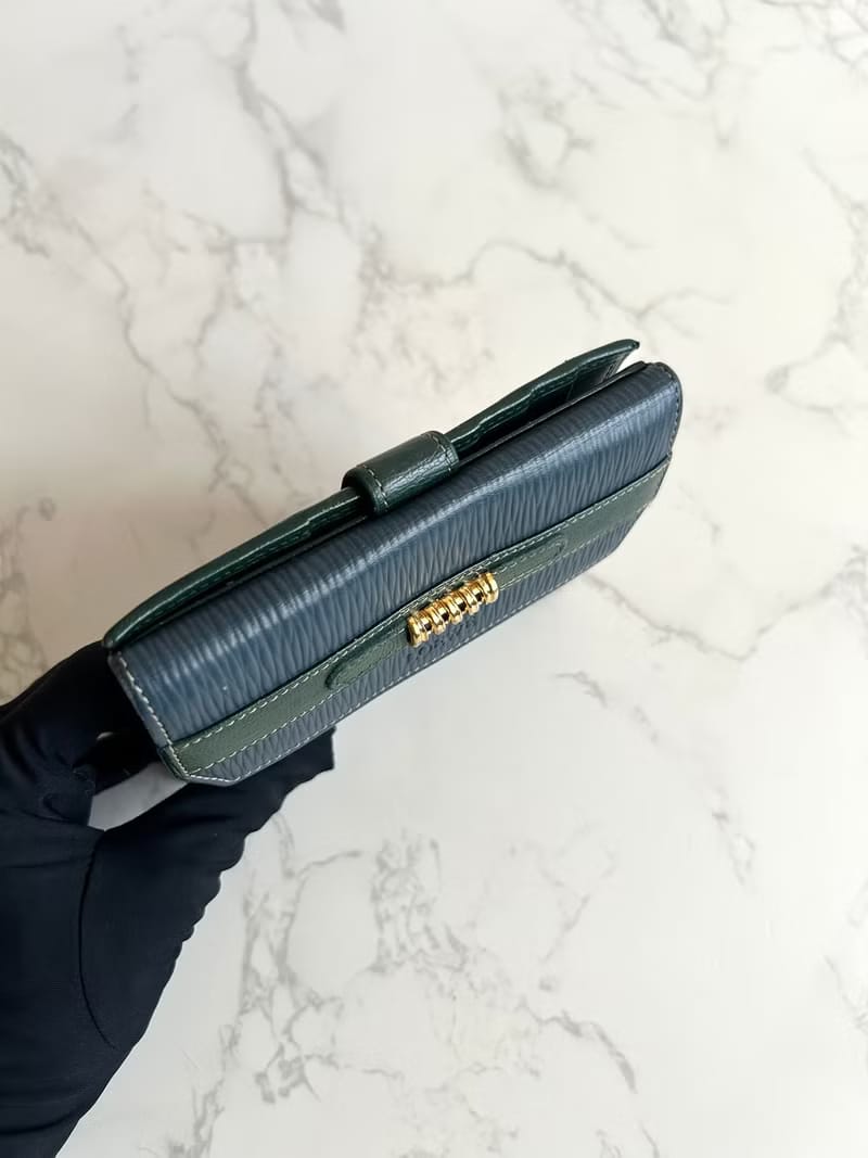 Loewe藍綠色金蛇骨中夾/短夾