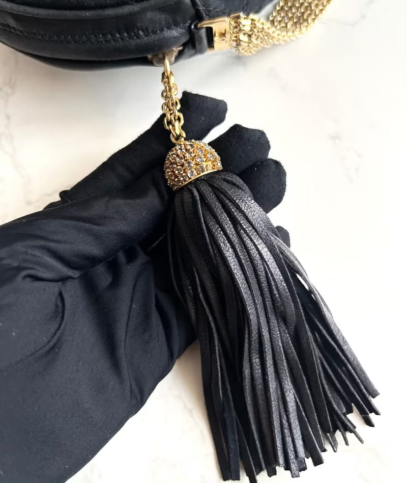 Extremely Rare Chanel Black and Gold Silk Round Bag/Crossbody Bag/Shoulder Bag