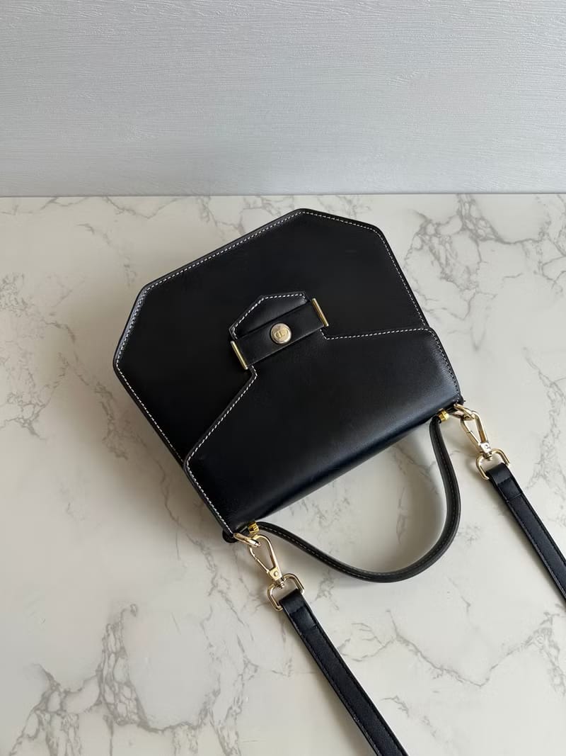 Dior black open stitch flap Kelly bag/shoulder bag/side bag/crossbody bag