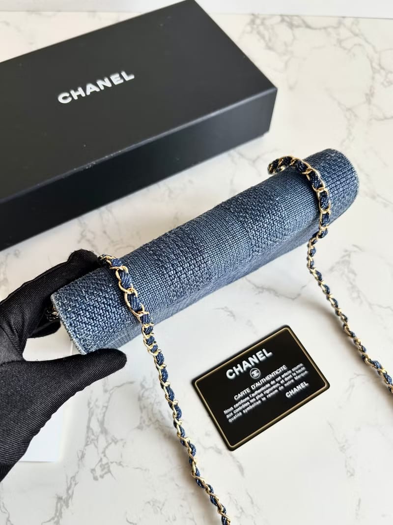 Chanel denim blue WOC side bag/oblique bag/long clip