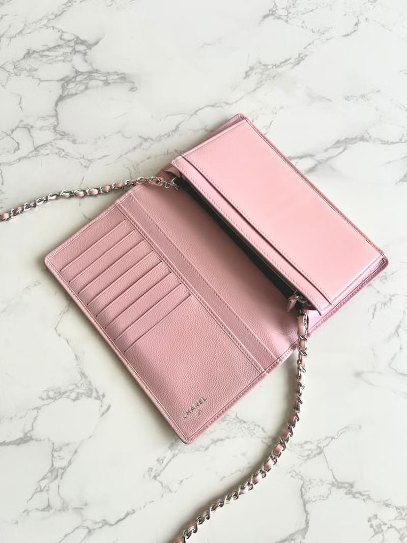 Chanel Pink Caviar Leather WOC Long Wallet/Shoulder Bag/Crossbody Bag