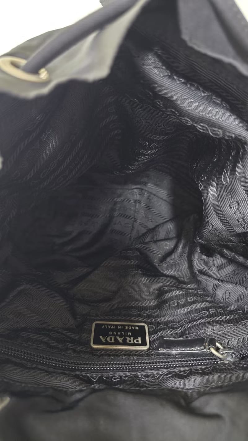 Prada Black Saffiano Trim Nylon Triangle Backpack