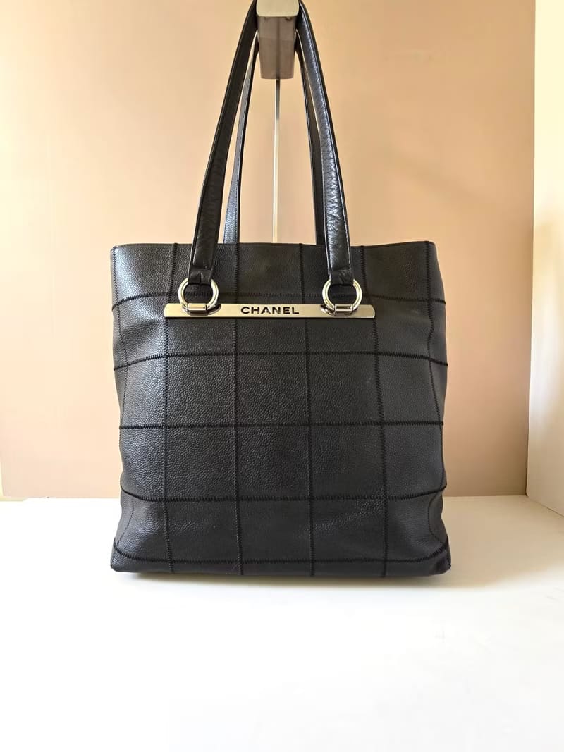 Chanel Antique Black Caviar Ice Cube Leather Tote Bag/Shoulder Bag/Side Bag