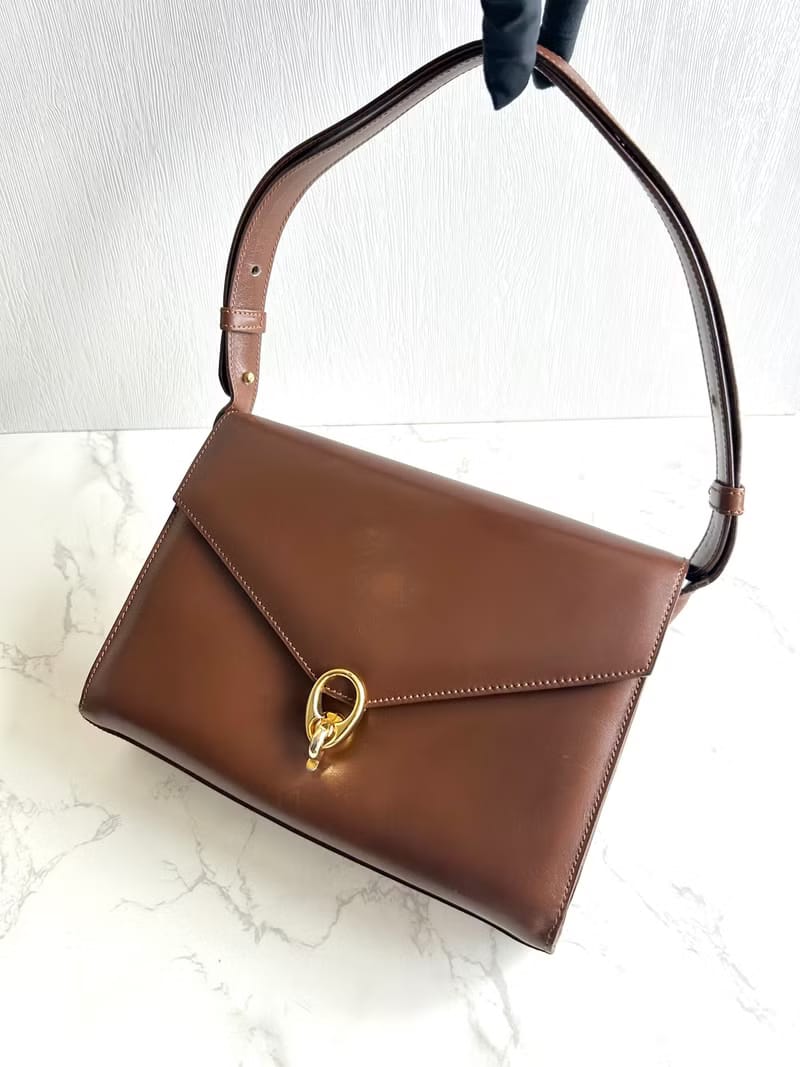 Celine咖啡色水滴金環斜背包/單肩包/側背包