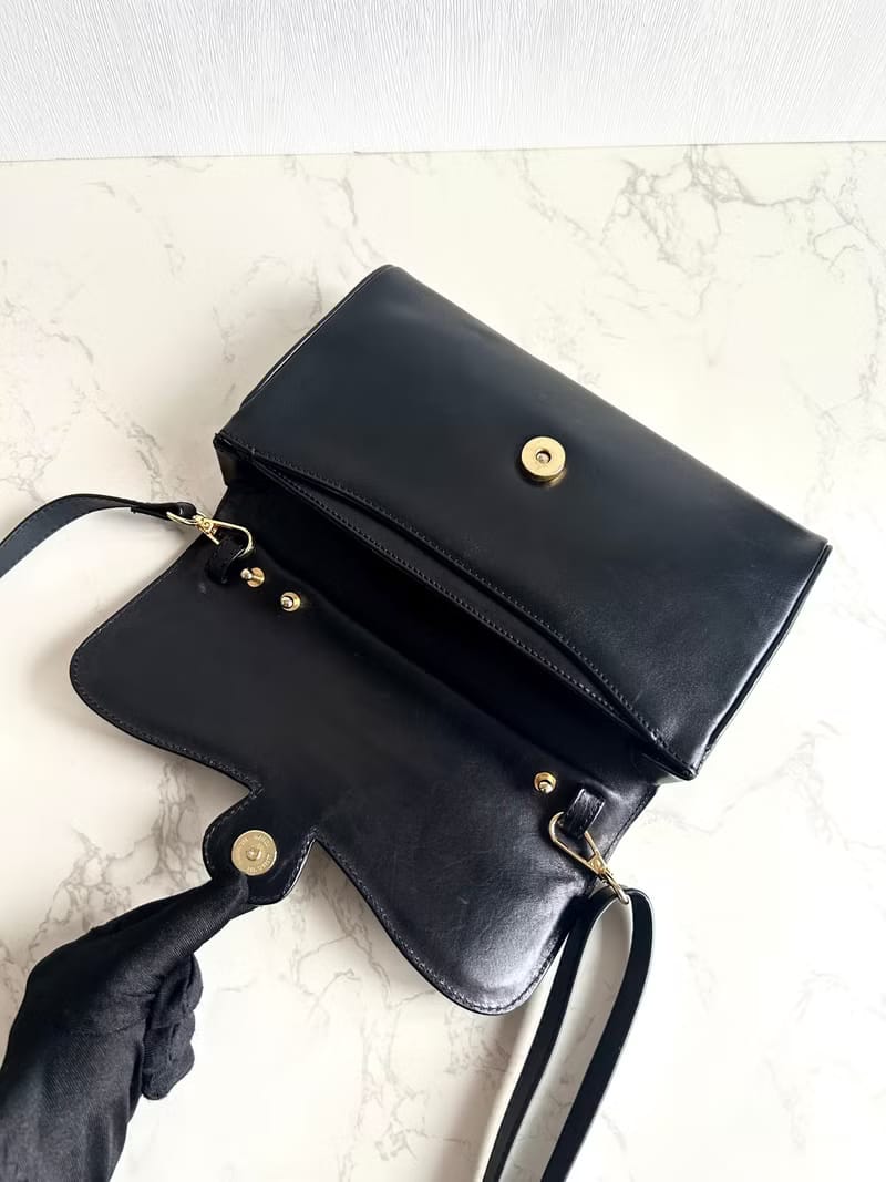 Celine Black and Gold Carriage Badge Saddle Crossbody/Shoulder Bag