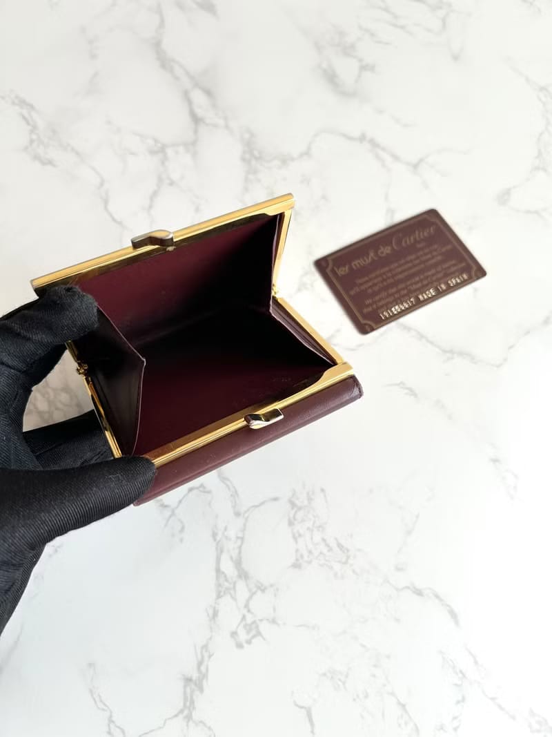 Cartier酒紅色錢包/皮夾/短夾