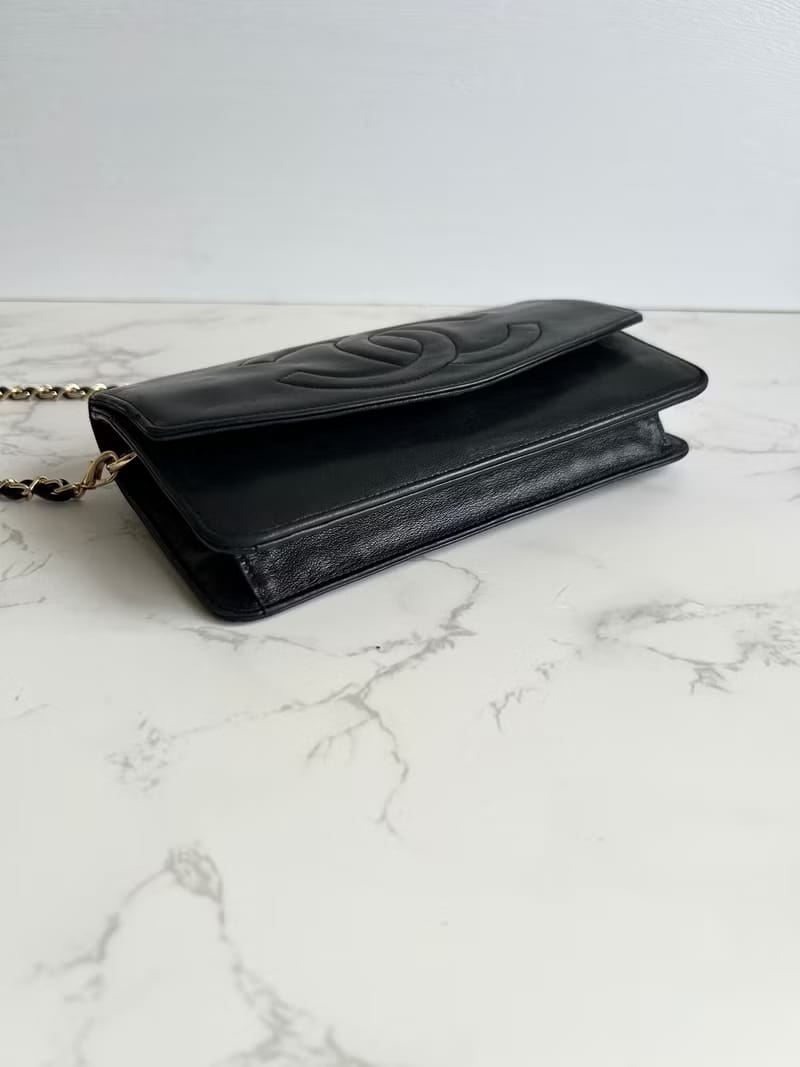 Chanel黑色羊皮皮革WOC斜背包/長夾/單肩包/側背包