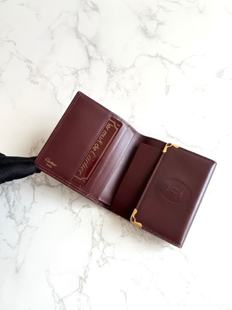 Cartier酒紅色錢包/皮夾/短夾