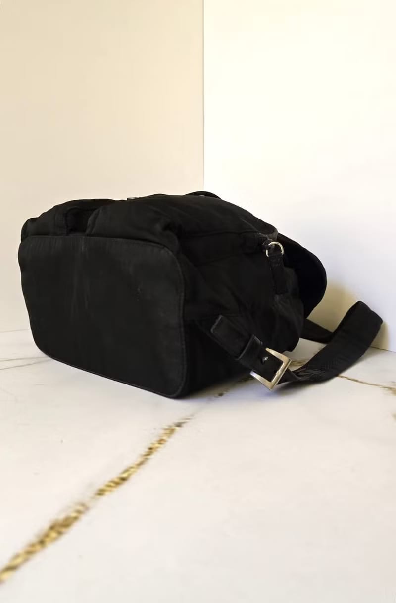 Prada Black Saffiano Trim Nylon Triangle Backpack